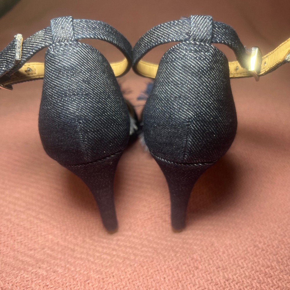 Antonio Melani Denim Tassel Pumps Blue Ombre Tiered Pointed Toe Heels 5.5M - Picture 5 of 8